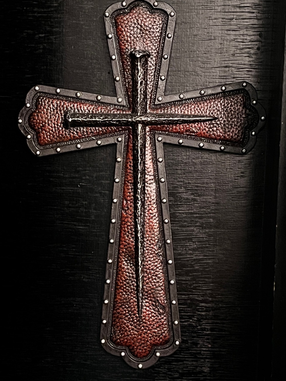 Rustic Western Wall Cross - Faux Leather & Metal Resin - 13.5" x 8.5"